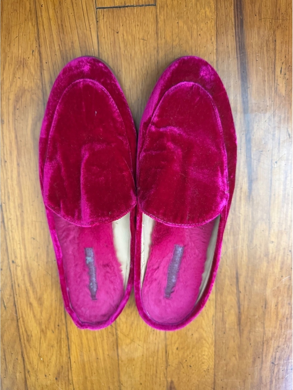 Banana Republic Magenta Pink Velvet Faux-Fur Lined Slip-On Mule Loafers Size 9